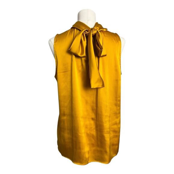 WHBM Gold Satin Kitten Bow Blouse Shirt Top Career Romantic Business Casual M - Picture 1 of 7